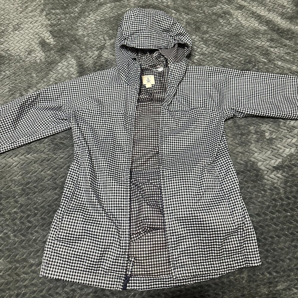 Land's End Kids Rain Coat/Jacket Black and White Gingham Size 7/8